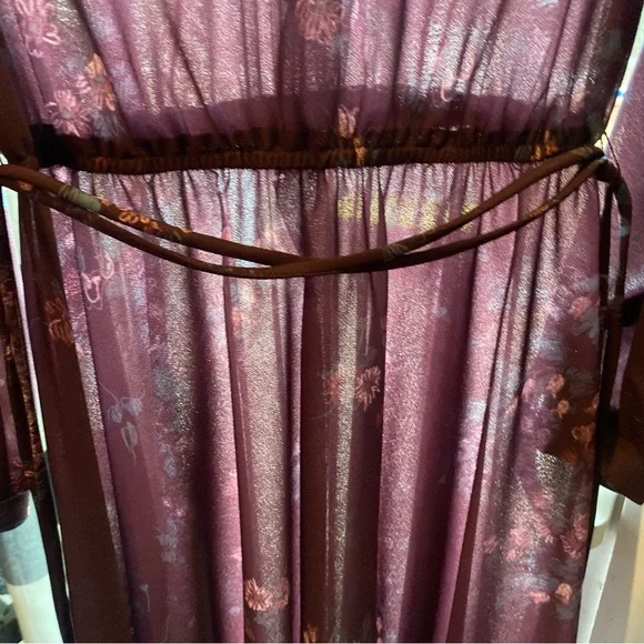 Vintage Patty O’Neil purple Embellished Pleated Gown with Long Bishop Sl… - Picture 9 of 16